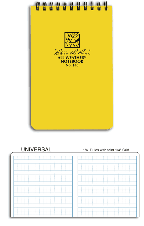 Rite-in-the-rain, 4"x6" logbook, yellow