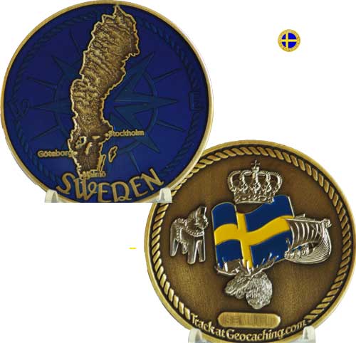 Sweden coin, antik brons/silver, blå