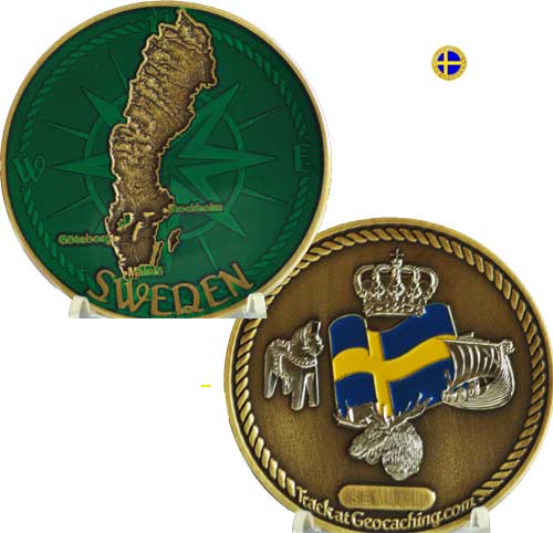 Sweden coin, antik brons/silver, grön
