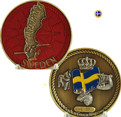 Sweden coin, antik brons/silver, röd