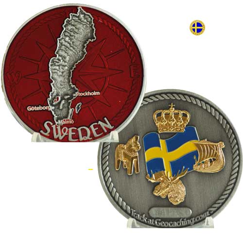 Sweden coin, antik silver/guld, röd