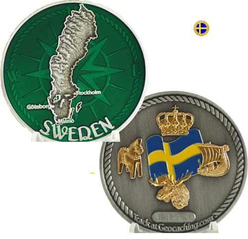 Sweden coin, antik silver/guld, grön