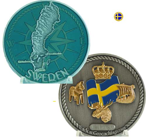Sweden coin, antik silver/guld, ljusblå