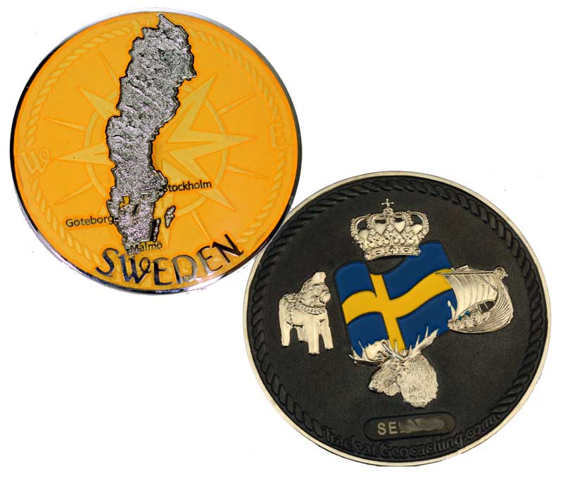 Sweden coin, black nickel/orange/silver plating, limited edition